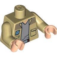 Lego Torso Shirt Open with Pockets and Gray T-Shirt Print (Captain Antilles), Tan Arms, Light Nougat Hands / Tan