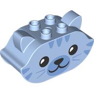 Lego Duplo Brick 2 x 4 x 2 Ears and Pointed Ends with Cat Face Print / Bright Light Blue