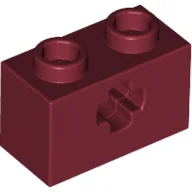 Technic Brick 1 x 2 with Axle Hole Type 1 [+ Opening] and Bottom Pin / Dark Red