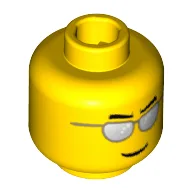 Minifig Head, Silver Sunglasses, Eyebrows and Thin Grin Print / Yellow