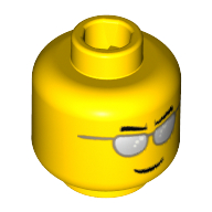 Lego Minifig Head, Silver Sunglasses, Eyebrows and Thin Grin Print / Yellow
