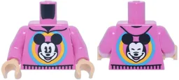 Torso Sweater with Hood and Black Trim, Dark Azure and Bright Light Orange Circles and Mickey Mouse Pattern / Dark Pink Arms / Medium Tan Hands / Dark Pink