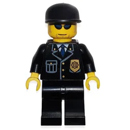Policeman, Black Suit with Badge, Black Cap, Sunglasses