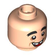 Lego Minifig Head LeFou, Thick Black Eyebrows, Open Mouth, Crooked Teeth / Closed Mouth Smile / Light Nougat