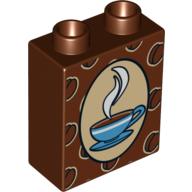 Lego Duplo Brick 1 x 2 x 2 with Coffee Beans and Cup and Saucer Print / Reddish Brown