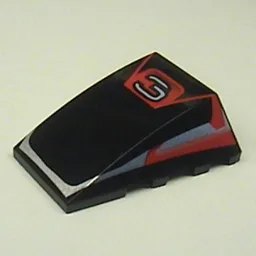 Brick Wedged, Curved 4 x 4 No Top Studs with '3' and Red / Silver Print / Black