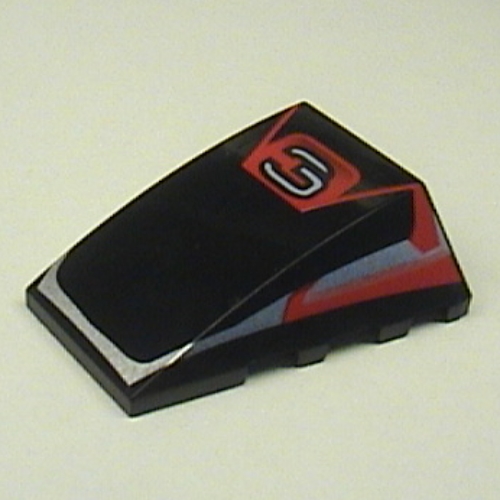 Lego Brick Wedged, Curved 4 x 4 No Top Studs with '3' and Red / Silver Print / Black