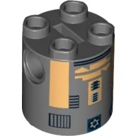 Brick Round 2 x 2 x 2 Robot Body with Metallic Gold Astromech Droid Print (R8-B7)
