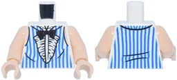 Torso Vest with Blue and White Vertical Stripes, Tuxedo Ruffles, Dark Red and Black Bow Tie Pattern / Light Nougat Arms / Light Nougat Hands / White