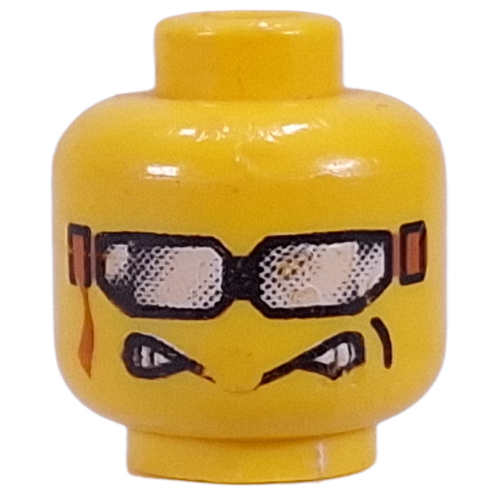Lego Minifig Head, Silver Sunglasses with Ribbon, Aggravated Grin Print [Blocked Open Stud] / Yellow