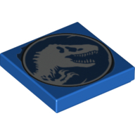 Lego Tile 2 x 2 with T. Rex Jurassic Park print / Blue