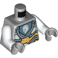 Lego Torso Armor with Orange and Gold Circuitry and Emblem with White Horse Print, White Arms, Light Bluish Gray Hands / Light Bluish Gray