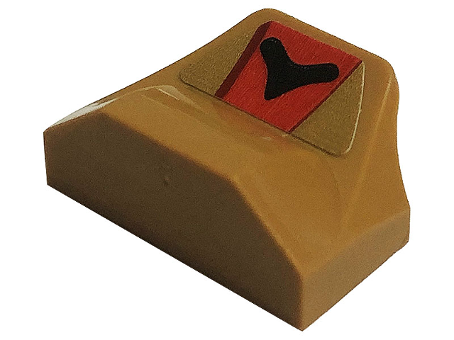 Lego Slope, Curved 1 x 2 x 2/3 Wing End with Black Symbol on Red Stripe Pattern (Sticker) - Set 80033