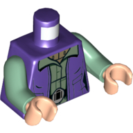Lego Torso Vest Jacket, Pockets, Black Belt Print, Sand Green Arms, Light Nougat Hands / Dark Purple