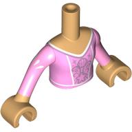 Lego Minidoll Torso Girl with Warm Tan Arms and Hands with Bright Pink Dress, White Trim, Silver Decorations print / Warm Tan