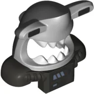 Mask Shark Head with Dark Bluish Gray Back, Extended Eyes, White Teeth, Pearl Titanium Shoulder Pads, and Front Battery Panel Print / Light Bluish Gray