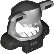 Lego Mask Shark Head with Dark Bluish Gray Back, Extended Eyes, White Teeth, Pearl Titanium Shoulder Pads, and Front Battery Panel Print / Light Bluish Gray