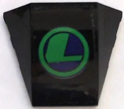 Wedge 4 x 3 Triple Curved No Studs with LexCorp Logo, Green Letter L in Circle on Dark Purple Background Pattern (Sticker) - Set 41238