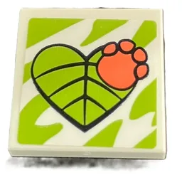 Tile, Modified 2 x 2 Inverted with Coral Paw Print on Lime Heart Shaped Leaf Pattern (Sticker) - Set 41423