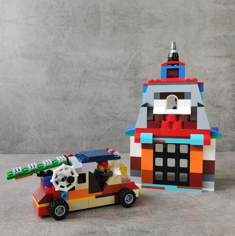 Lego 10696 FIRE STATION (moving doors) and FIRE TRUCK for figs (moc)