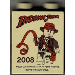 Duplo Brick 1 x 2 x 2 with Indiana Jones Legoland California Print / Tan