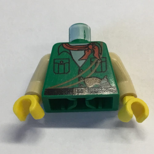Lego Torso Shirt, White Neck, Red Bandana, Gun Print, Tan Arms, Yellow Hands / Green