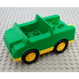Duplo Car with 2 x 2 Studs and White Base and Safari Stripe Print, Pearl Light Gray Wheels / White