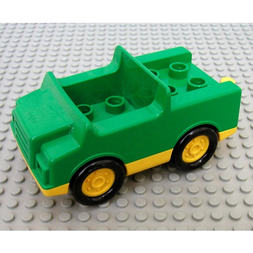 Lego Duplo Car with 2 x 2 Studs and Yellow Base and Hubs / Green