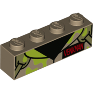 Lego Brick 1 x 4 with Collar, 'VENKMAN', Lime Slime Stains print / Dark Tan