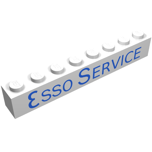 Lego Brick 1 x 8 with 'ESSO SERVICE' Long Blue Print / White