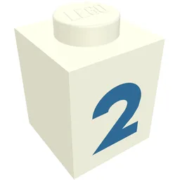 Brick 1 x 1 with Blue '2' Print (Bold Font)