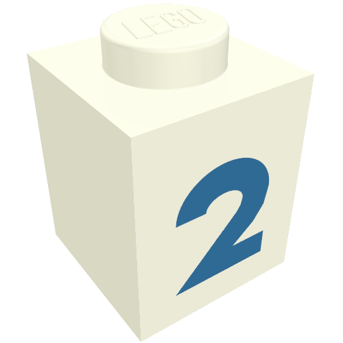 Lego Brick 1 x 1 with Blue '2' Print (Bold Font) / White