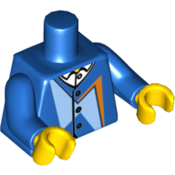 Lego Torso Jacket with Bright Light Blue and Orange Geometric Shapes over White Shirt with Collar Print, Blue Arms, Yellow Hands / Blue