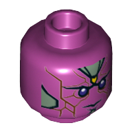 Lego Minifig Head Vision, Dark Purple Eyes, Yellow Spot on Forehead, Sand Green Panels Print / Magenta