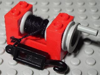 Lego String Reel Winch 2 x 4 x 2 with Light Gray Drum with Black String and Black Hook, Metal 1 x 4 x 1