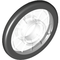 Lego Wheel Wheelchair with Pin Hole, Fixed Black Hard Rubber Tire Pattern / Trans-Clear