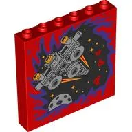 Panel 1 x 6 x 5 with Light Bluish Grey Starship, Black Space, Dark Purple Portal Print / Red