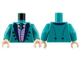 Torso Tuxedo Jacket with Dark Blue Lapels and Buttons, Lavender Striped Vest, White Shirt, Tie Pattern / Dark Turquoise Arms / Light Nougat Hands