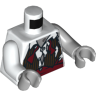 Lego Torso, Odd Arms, Vest, Dark Red, Torn, over Shirt with Red Waist Band Print (Zombie Groom), Left Light Bluish Gray Arm, Right White Arm, Light Bluish Gray Hands / White