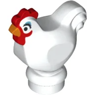 Animal, Chicken with Black Eyes, Dark Turquoise Eyeshadow, Bright Orange Beak and Red Comb Print (Camilla) / White