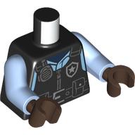Lego Torso, Police Vest, Radio, Police Badge, Utility Belt, Bright Light Blue Shirt print, Bright Light Blue Arms, Umber Brown Hands / Black