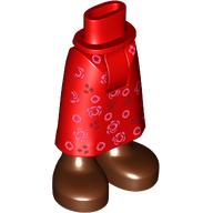 Lego Minidoll Hips and Skirt with Ankles with Red Dress, Dark Red/Pink Flowers, Reddish Brown Boots print / Red