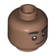 Lego Minifig Head Blaise Zabini, Raised Black Eyebrow, Smirk / Medium Brown