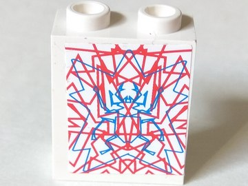 Lego Panel 1 x 2 x 2 - Hollow Studs with Red Lines over Blue Beetle Pattern (Sticker) - Set 4744