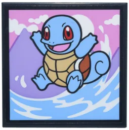 Tile 4 x 4 with Pokémon Squirtle with Bright Light Blue Water, Lavender Mountain and Bright Pink Sky Pattern (Sticker) - Set 40887