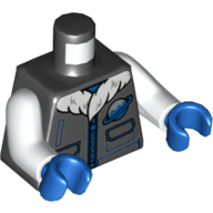 Lego Torso Coat, White Fur, Blue Zipper, Ice Planet 2002 Logo Print, White Arms, Blue Hands / Black