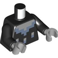 Lego Torso, Light Bluish Grey/Sand Green Pixelated Collar, Streaks print, Black Arms, Light Bluish Gray Hands / Black