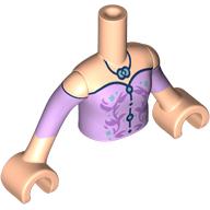 Lego Minidoll Torso Girl with Light Nougat Arms and Hands with Lavender Dress, Flowers, Dark Blue Trim, Silver Necklace print / Light Nougat