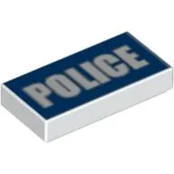 Tile 1 x 2 with 'POLICE' White on Blue Background Print / White