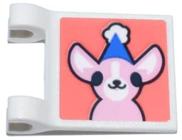 Flag 2 x 2 Square with Flared Edge with Bright Pink Chihuahua Dog with White and Blue Party Hat Pattern (Sticker) - Set 41806